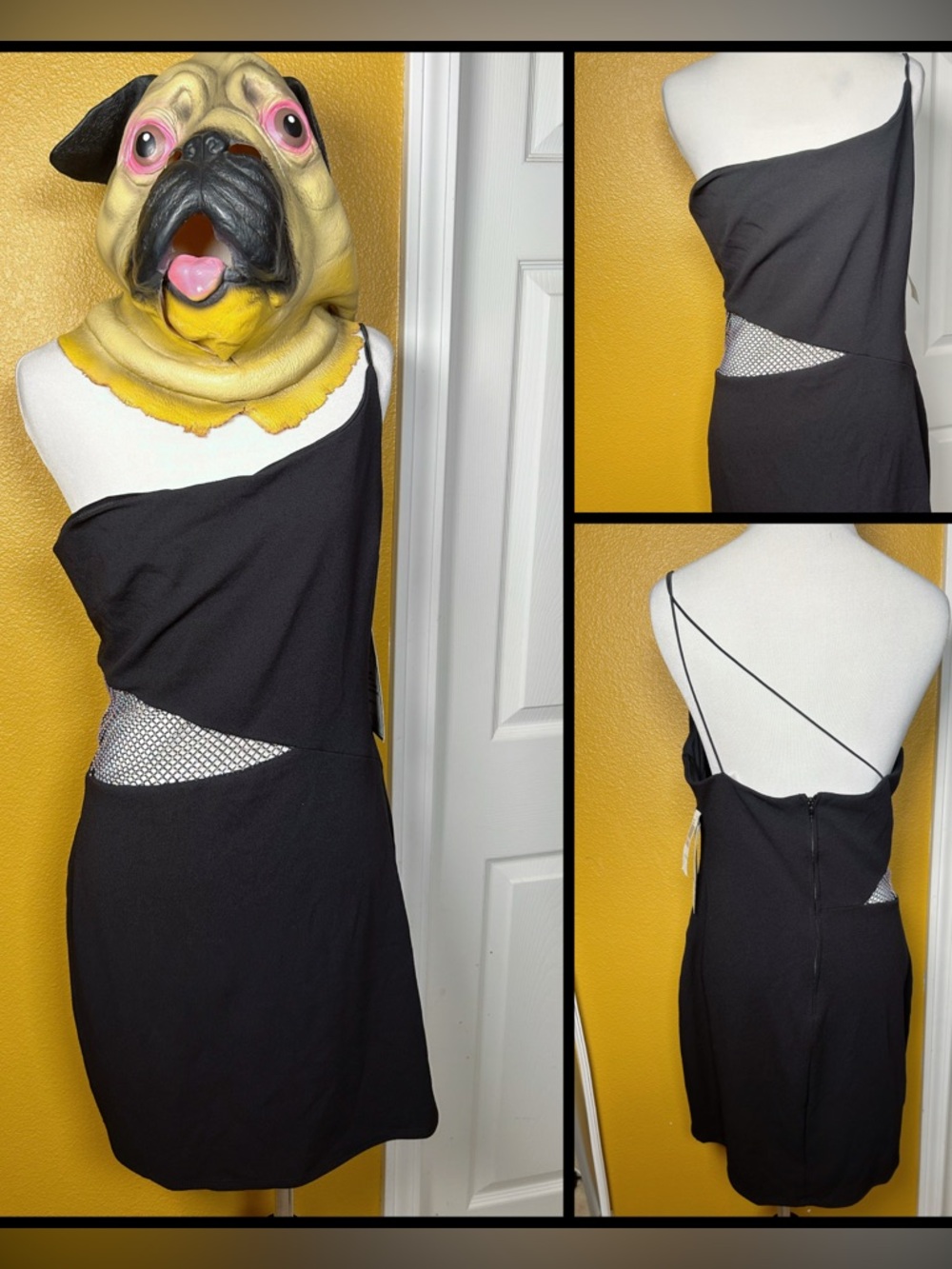Baddie, VINTAGE, net cut out, one shoulder dress!!